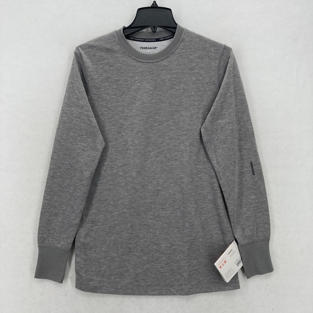Terramar Heavyweight Merino Wool Thermal Crew Shirt Mens Small Gray Hiking Camp
